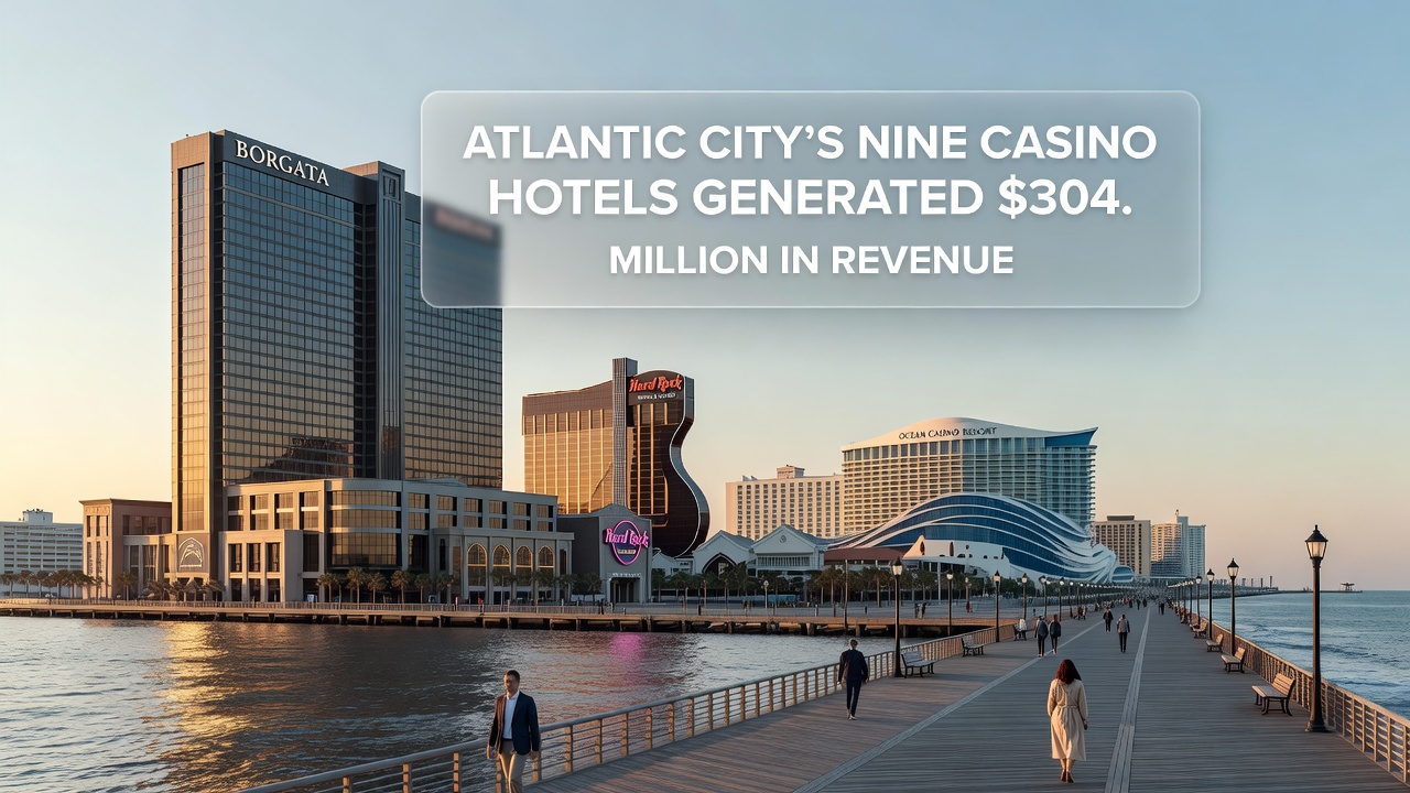 Infographic displaying Atlantic City casino revenue statistics for July 2026 compared to 2025